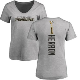 Denis Herron Women's Pittsburgh Penguins Backer T-Shirt - Ash