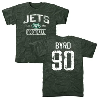 Dennis Byrd New York Jets Green Distressed Name & Number Tri-Blend T-Shirt