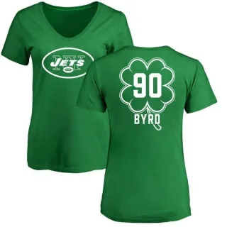 Dennis Byrd Women's New York Jets Green St. Patrick's Day Name & Number V-Neck T-Shirt