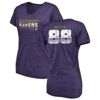 Dennis Pitta Women's Baltimore Ravens Retro Tri-Blend V-Neck T-Shirt - Purple