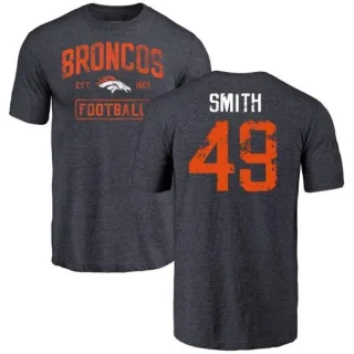 Dennis Smith Denver Broncos Navy Distressed Name & Number Tri-Blend T-Shirt