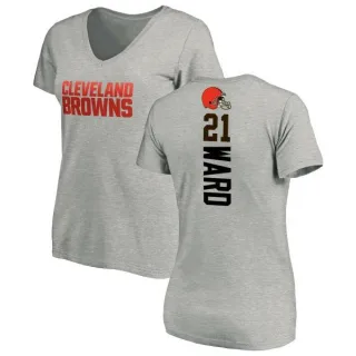 Denzel Ward Women's Cleveland Browns Backer V-Neck T-Shirt - Ash