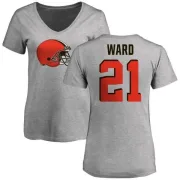 Denzel Ward Women's Cleveland Browns Name & Number Logo Slim Fit T-Shirt - Ash