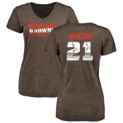 Denzel Ward Women's Cleveland Browns Retro Tri-Blend V-Neck T-Shirt - Brown