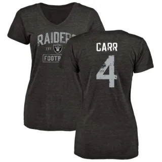 Derek Carr Women's Oakland Raiders Black Distressed Name & Number Tri-Blend V-Neck T-Shirt