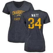 Derek Watt Women's Los Angeles Chargers Distressed Name & Number Slim Fit V-Neck T-Shirt - Navy