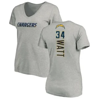 Derek Watt Women's Los Angeles Chargers Name & Number Slim Fit V-Neck T-Shirt - Heather Gray