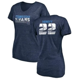 Derrick Henry Women's Tennessee Titans Retro Tri-Blend V-Neck T-Shirt - Navy