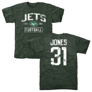 Derrick Jones New York Jets Green Distressed Name & Number Tri-Blend T-Shirt
