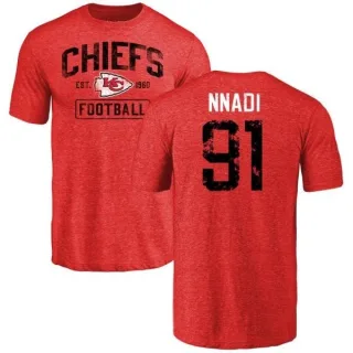 Derrick Nnadi Kansas City Chiefs Red Distressed Name & Number Tri-Blend T-Shirt