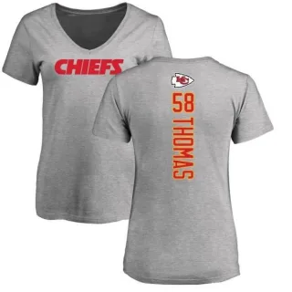 Derrick Thomas Women's Kansas City Chiefs Backer V-Neck T-Shirt - Ash