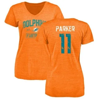 DeVante Parker Women's Miami Dolphins Orange Distressed Name & Number Tri-Blend V-Neck T-Shirt