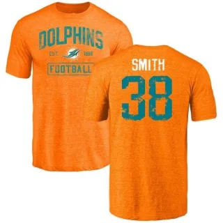 De'Veon Smith Miami Dolphins Orange Distressed Name & Number Tri-Blend T-Shirt