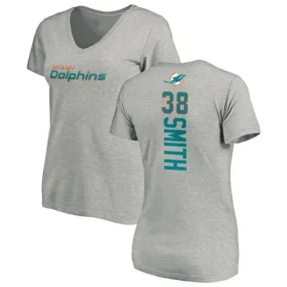 De'Veon Smith Women's Miami Dolphins Backer V-Neck T-Shirt - Ash