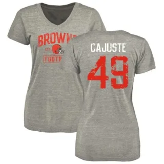 Devon Cajuste Women's Cleveland Browns Heather Gray Distressed Name & Number Tri-Blend V-Neck T-Shirt