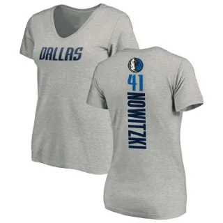 Dirk Nowitzki Women's Dallas Mavericks Ash Backer T-Shirt