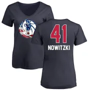 Dirk Nowitzki Women's Dallas Mavericks Navy Name and Number Banner Wave V-Neck T-Shirt