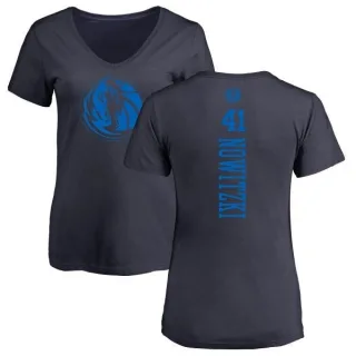 Dirk Nowitzki Women's Dallas Mavericks Navy One Color Backer Slim-Fit V-Neck T-Shirt