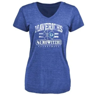 Dirk Nowitzki Women's Dallas Mavericks Royal Baseline Tri-Blend T-Shirt