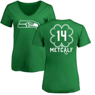 DK Metcalf Women's Seattle Seahawks Green St. Patrick's Day Name & Number V-Neck T-Shirt