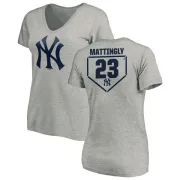 Don Mattingly Women's New York Yankees RBI Slim Fit V-Neck T-Shirt - Heathered Gray