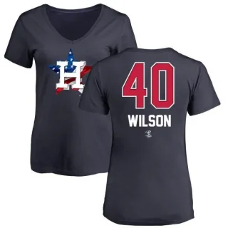 Don Wilson Women's Houston Astros Name and Number Banner Wave V-Neck T-Shirt - Navy