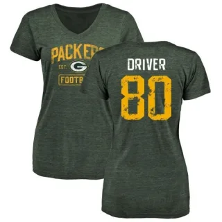 Donald Driver Women's Green Bay Packers Green Distressed Name & Number Tri-Blend V-Neck T-Shirt