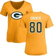 Donald Driver Women's Green Bay Packers Name & Number Logo Slim Fit T-Shirt - Gold