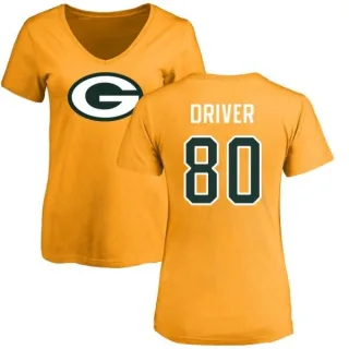 Donald Driver Women's Green Bay Packers Name & Number Logo Slim Fit T-Shirt - Gold