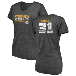 Donnie Shell Women's Pittsburgh Steelers Retro Tri-Blend V-Neck T-Shirt - Black