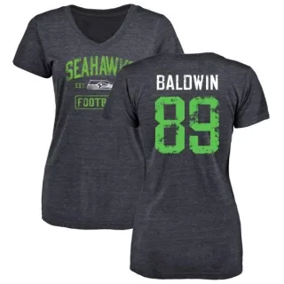 Doug Baldwin Women's Seattle Seahawks Navy Distressed Name & Number Tri-Blend V-Neck T-Shirt