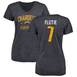 Doug Flutie Women's Los Angeles Chargers Distressed Name & Number Slim Fit V-Neck T-Shirt - Navy