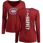 Doug Harvey Women's Montreal Canadiens Backer V-Neck Long-Sleeve T-Shirt - Red