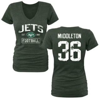 Doug Middleton Women's New York Jets Green Distressed Name & Number Tri-Blend V-Neck T-Shirt