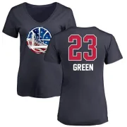 Draymond Green Women's Golden State Warriors Navy Name and Number Banner Wave V-Neck T-Shirt