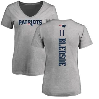 Drew Bledsoe Women's New England Patriots Backer V-Neck T-Shirt - Ash