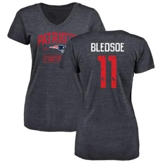 Drew Bledsoe Women's New England Patriots Navy Distressed Name & Number Tri-Blend V-Neck T-Shirt