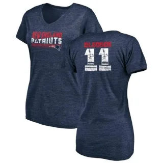 Drew Bledsoe Women's New England Patriots Retro Tri-Blend V-Neck T-Shirt - Navy