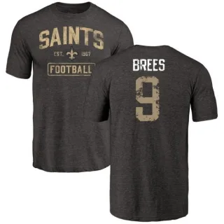 Drew Brees New Orleans Saints Black Distressed Name & Number Tri-Blend T-Shirt