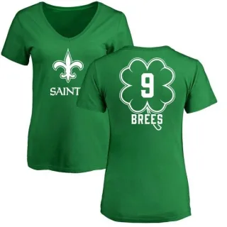 Drew Brees Women's New Orleans Saints Green St. Patrick's Day Name & Number V-Neck T-Shirt