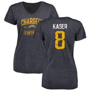 Drew Kaser Women's Los Angeles Chargers Distressed Name & Number Slim Fit V-Neck T-Shirt - Navy