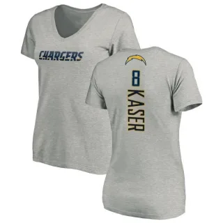 Drew Kaser Women's Los Angeles Chargers Name & Number Slim Fit V-Neck T-Shirt - Heather Gray