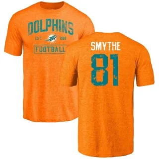 Durham Smythe Miami Dolphins Orange Distressed Name & Number Tri-Blend T-Shirt