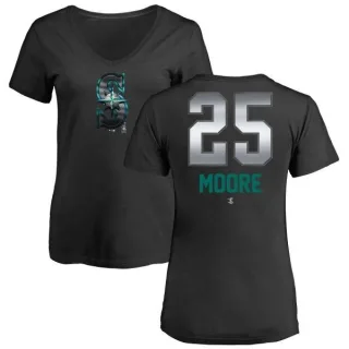 Dylan Moore Women's Seattle Mariners Midnight Mascot V-Neck T-Shirt - Black