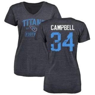 Earl Campbell Women's Tennessee Titans Navy Distressed Name & Number Tri-Blend V-Neck T-Shirt