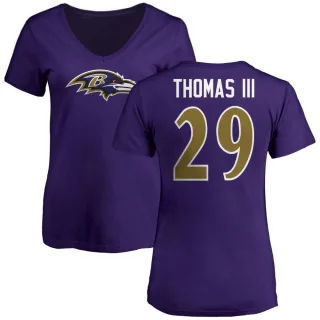 Earl Thomas Women's Baltimore Ravens Name & Number Logo V-Neck T-Shirt - Purple