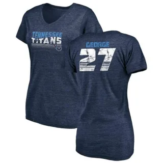 Eddie George Women's Tennessee Titans Retro Tri-Blend V-Neck T-Shirt - Navy