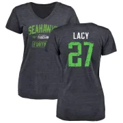 Eddie Lacy Women's Seattle Seahawks Navy Distressed Name & Number Tri-Blend V-Neck T-Shirt