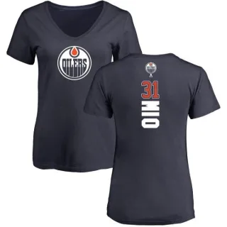 Eddie Mio Women's Edmonton Oilers Backer Slim Fit V-Neck T-Shirt - Navy