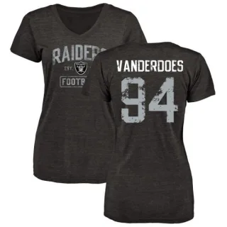 Eddie Vanderdoes Women's Oakland Raiders Black Distressed Name & Number Tri-Blend V-Neck T-Shirt